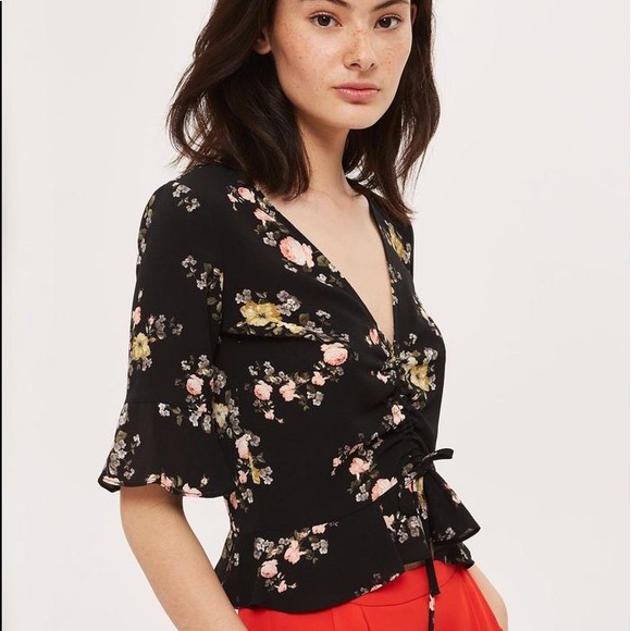 Topshop PETITE Tops - Topshop Petite Floral ruched crop blouse
